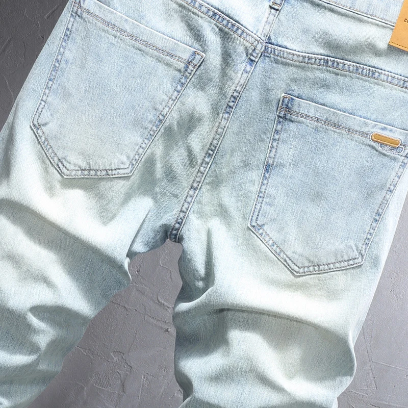 Newly Designer Fashion Men Jeans Retro Light Blue Elastic Stretch Slim Fit Ripped Jeans Men Vintage Casual Denim Pants Hombre