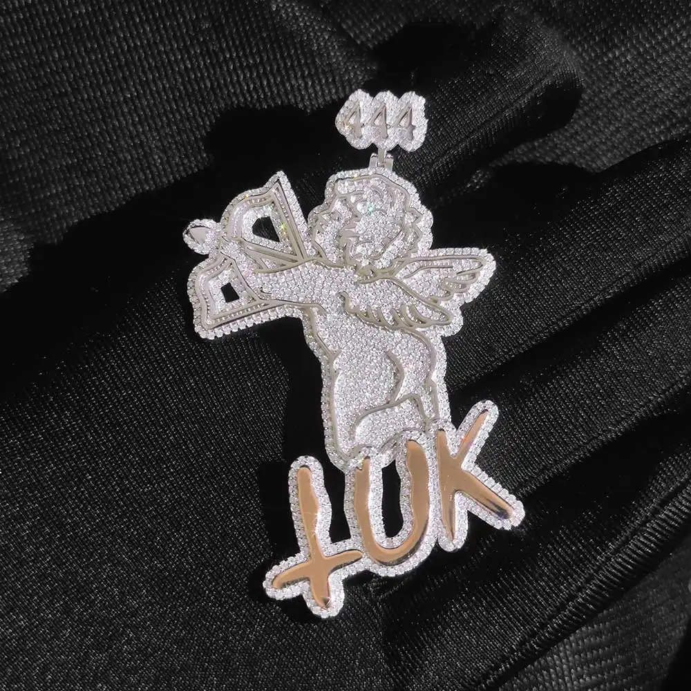 Hip Hop Jewelry S925 Sterling Silver Diamond Iced Out Angel Cupids Rose Letter VVS Moissanite Pendant Necklace Past Test
