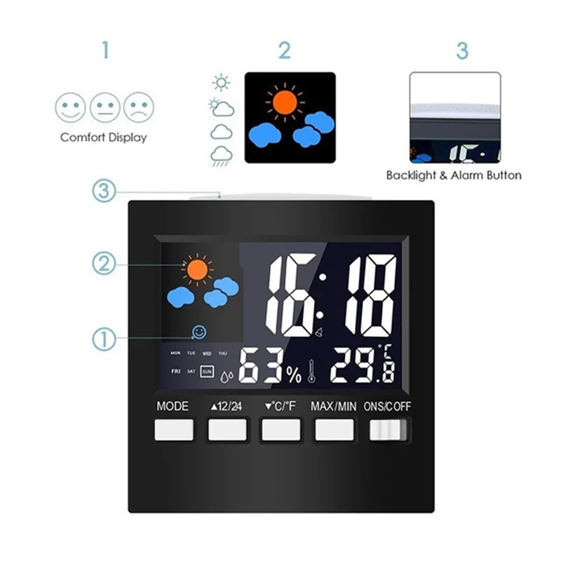 Multifunctional Alarm Clock Digital Thermometer Hygrometer