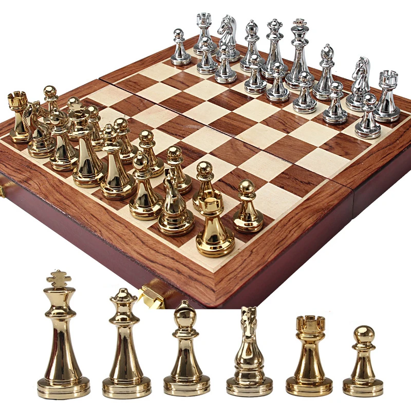 

Metal Chess Set Chess Game King Height 67mm Game of Iternational Chess Wooden Folding Chessboard Kirsite Chessmen I62