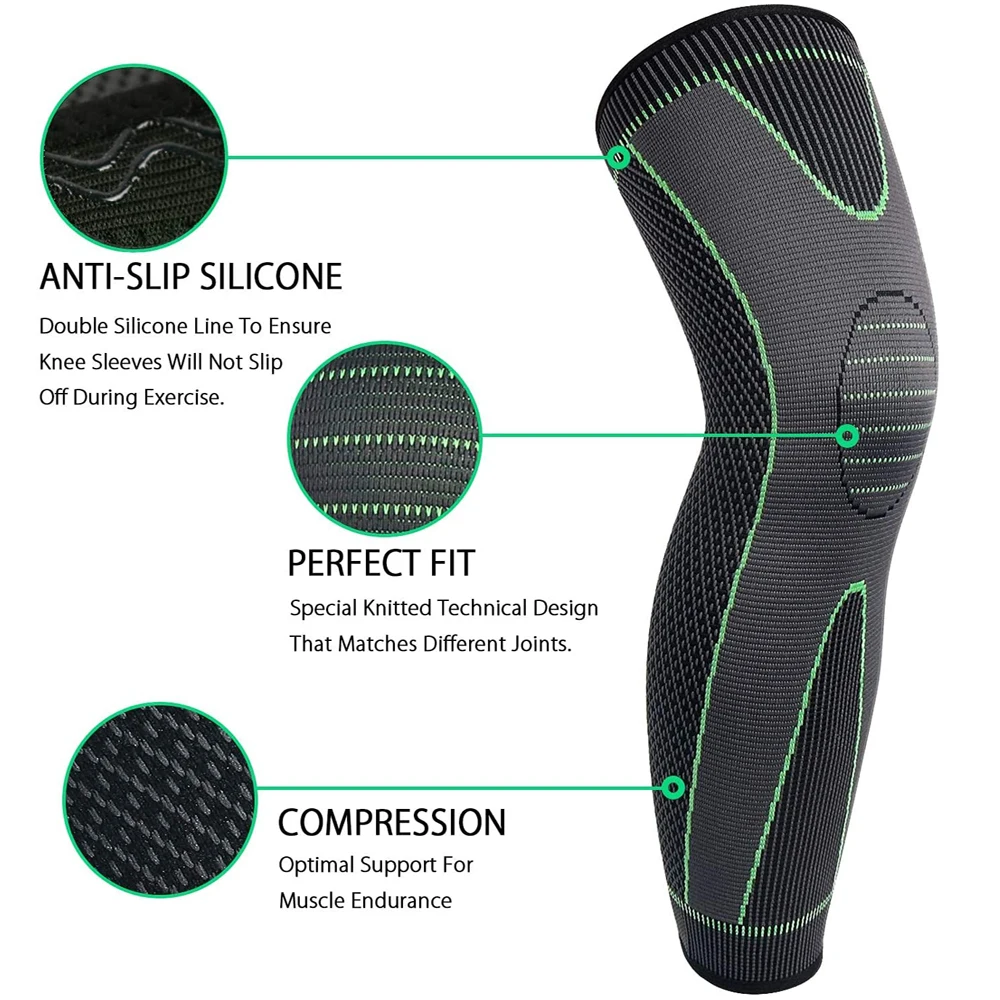 Gym Sports Full Leg Compression Sleeves Knee Braces Support Protector Pads Weightlifting Arthritis Joint Pain Relief Muscle Tear