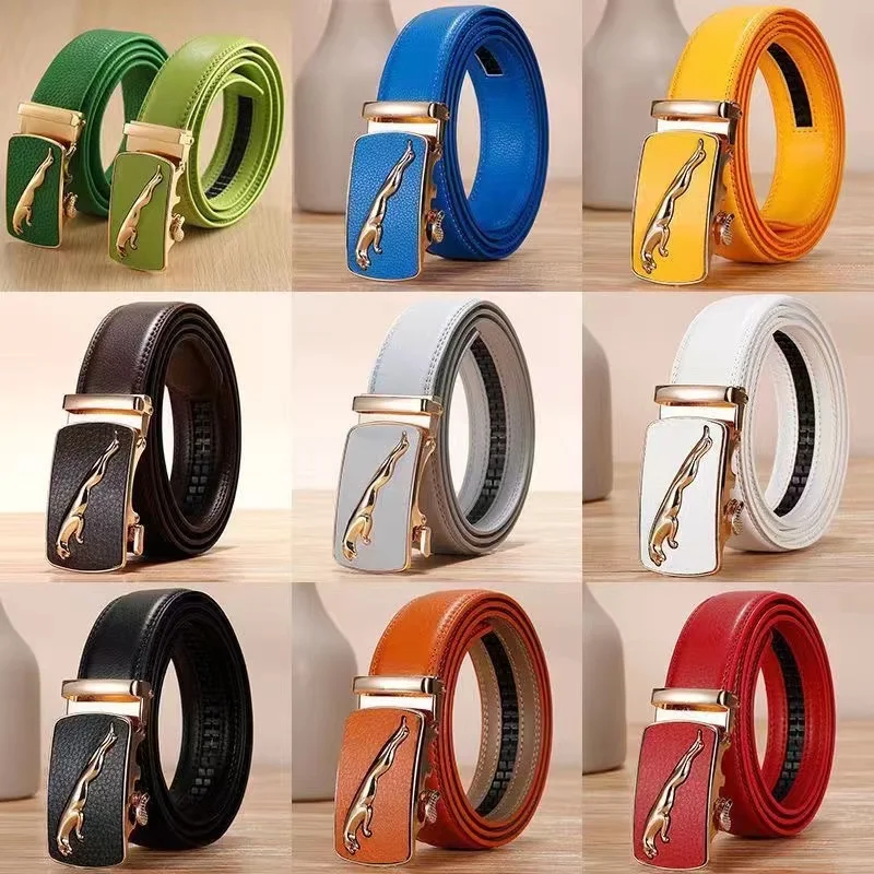 2023 New Popular Men's Leather Automatic Buckle High-end Luxury Youth Trend Belt Cowhide Pants Belt Korea Golf Belt 115-130 CM 110 130cm man belt holiday gift pure cowhide automatic buckle genuine leather luxury trend casual business belt