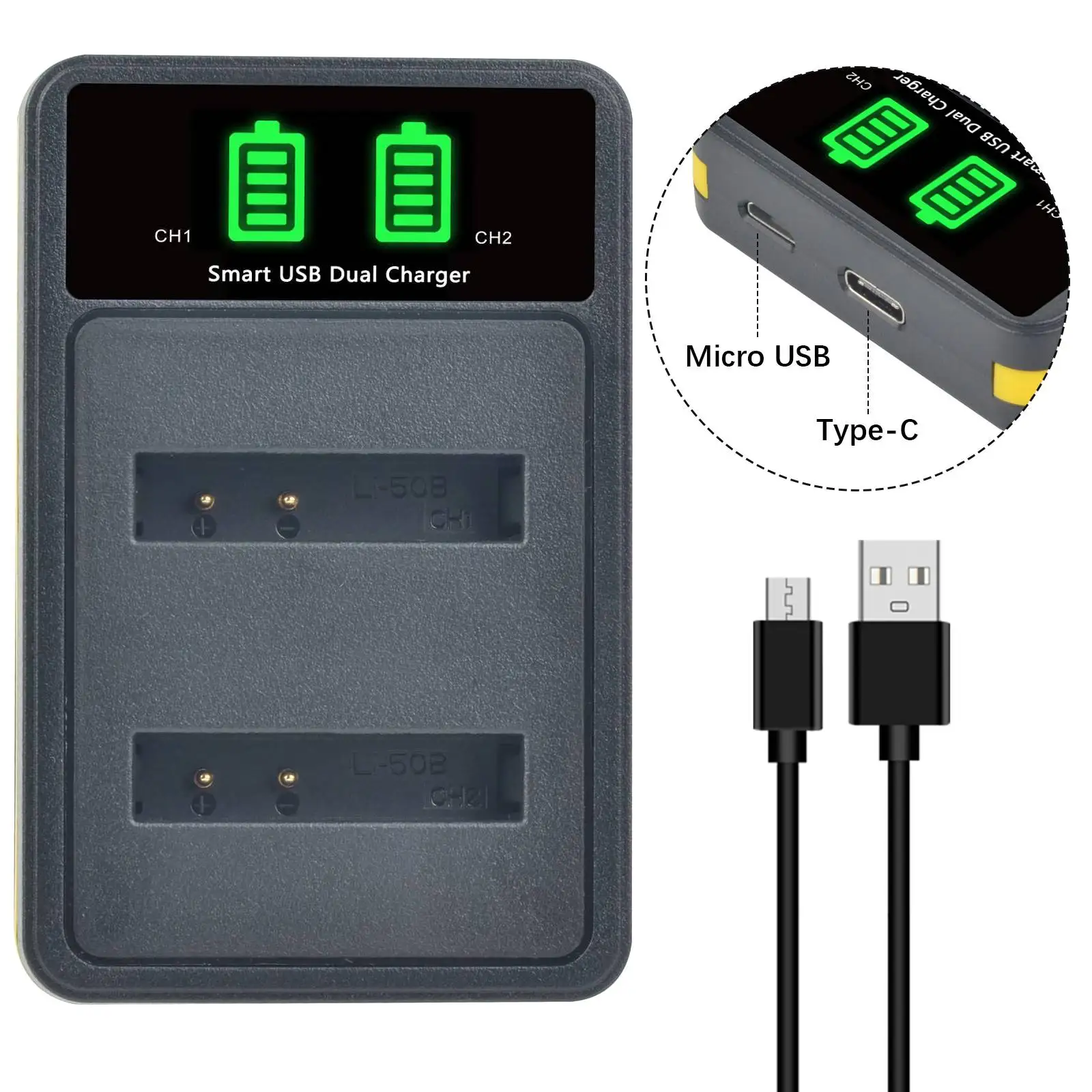 2x Li-50B Battery & USB Charger For Olympus Pentax TG-620 TG-610 SP-800UZ SZ-10