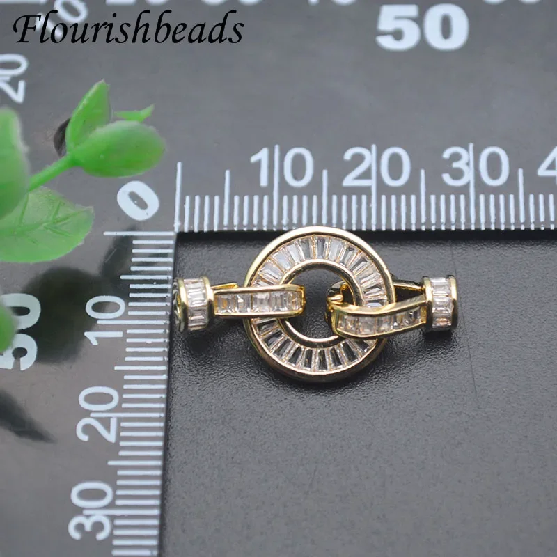 Gold Color Pave CZ Beads Round Connector Clasps Components Jewelry Findings DIY Pearl Necklace Bracelet Accessories