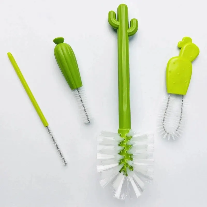 4 Piece Baby Bottle Brush Cleaning Set Cactus Long Handle Water Cleaner Home Use Cups and Straws cleaning brush set