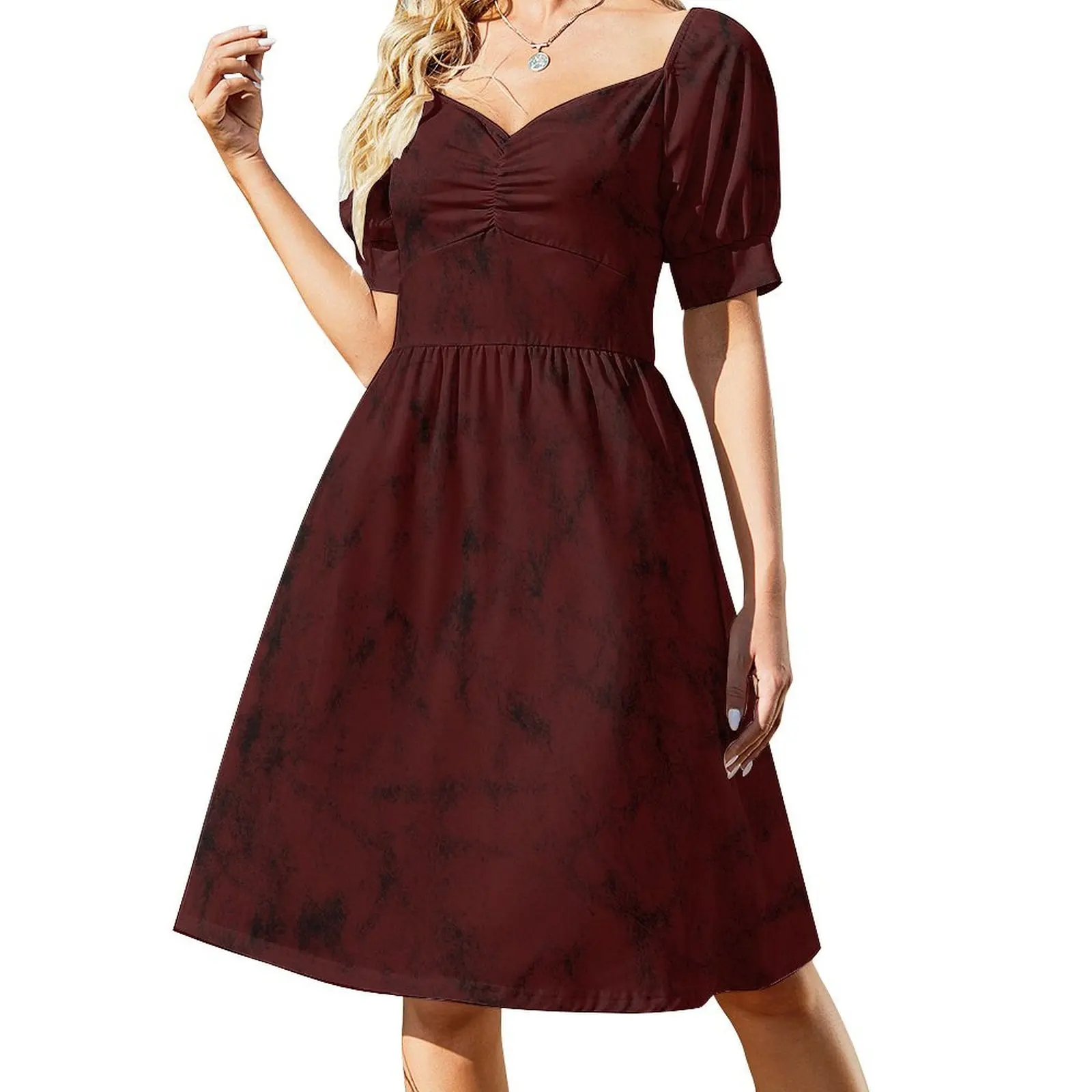 thumbnail image 1 of Vestido de manga corta desgastado burdeos y negro Vestidos para fiesta de bodas Ropa de mujer Vestido, 1 of 7