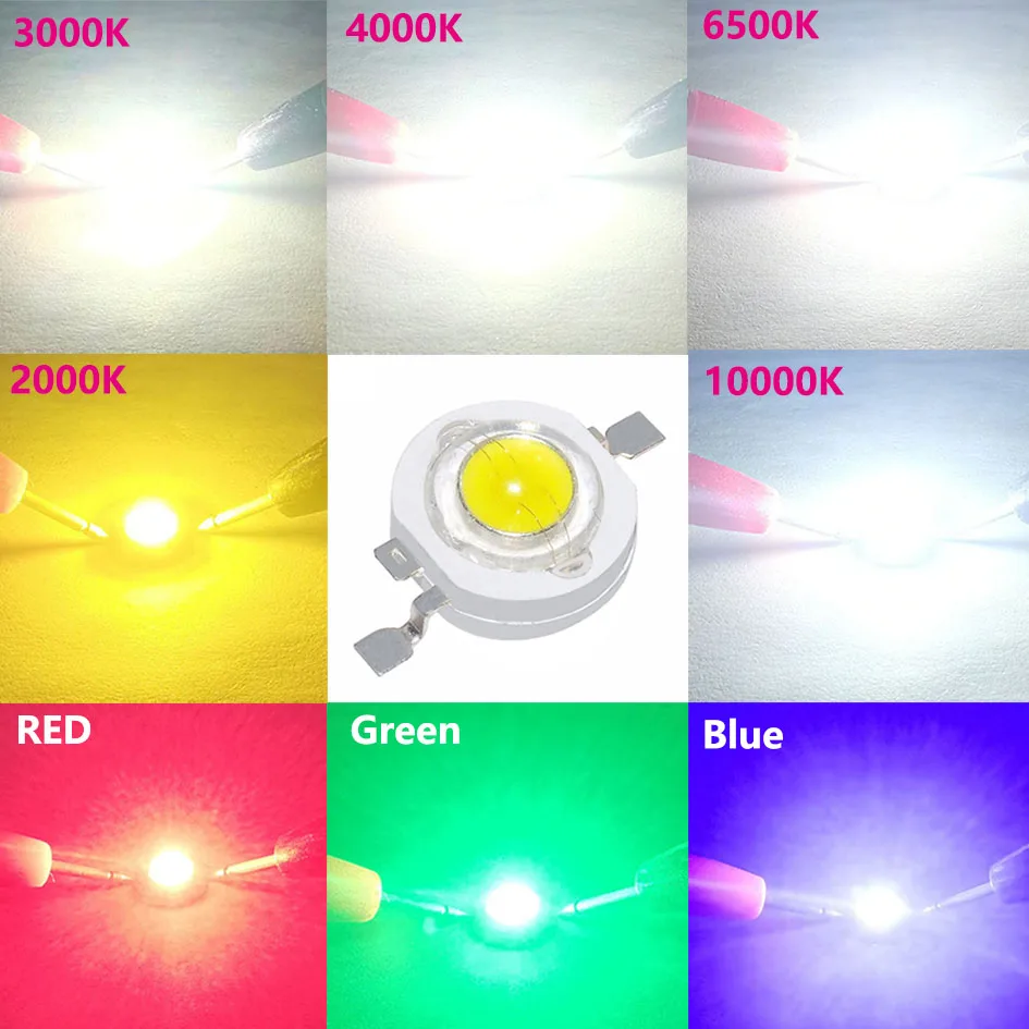 1000 Stück 3W Hochleistungs-LED-Perlen 1W 3,2-3,4V 3,6-3,9V SMD-Chip LED-Dioden für DIY-Glühbirnen Kaltweiß Warmweiß Blau Grün – Detail 4