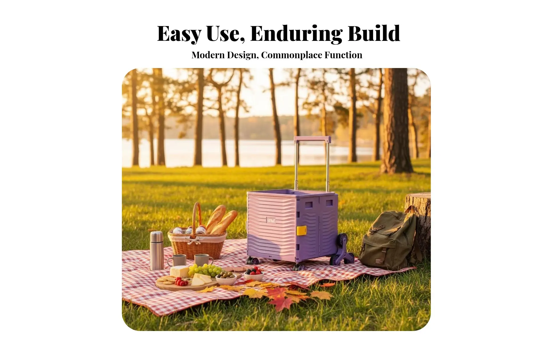 Foldable Storage Box with Casters Multi-Purpose Trolley Cart Includes Lid substantialDuty for Shoppers, Car Trunk, Moving
