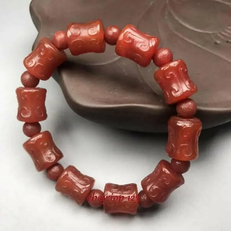 

Natural Old Agate Red Agate Hand-Carved Bamboo Bracelet