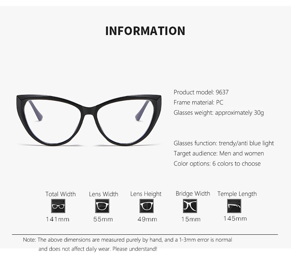 Women Fashion Cat Eye Myopia Eyeglasses Trendy Anti-blue Light