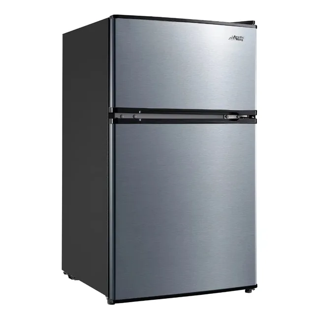 3.2 Cu Ft Two Door Mini Fridge with Freezer, Stainless Steel, E-star 1
