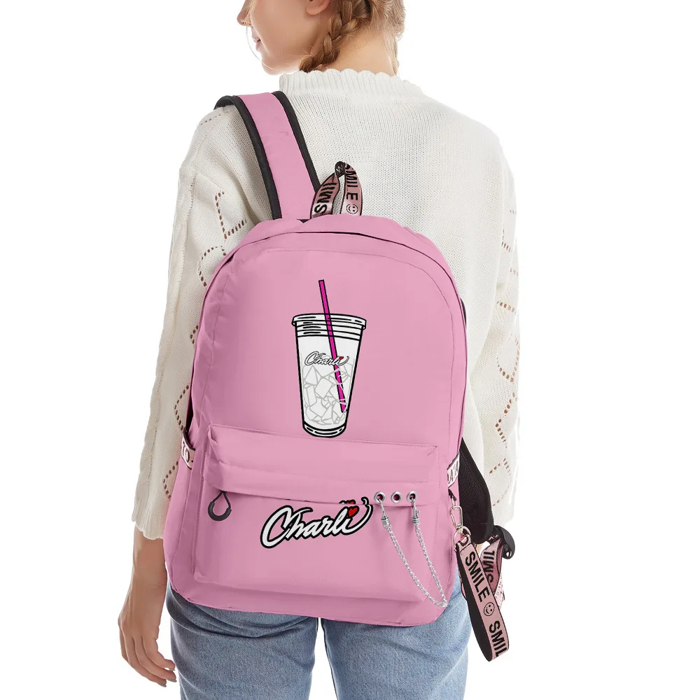 

Рюкзак «Оксфорд» Charli D Amelio, рюкзак для мальчиков и девочек с цепочкой для ключей KPOP, рюкзаки с монограммой на плечо