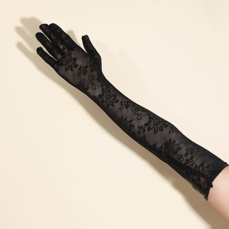 

Elbow Gloves Lace Flower Gloves Stage Performances Gloves Party Wear Gloves Women Formal Event Ceremonial Gloves