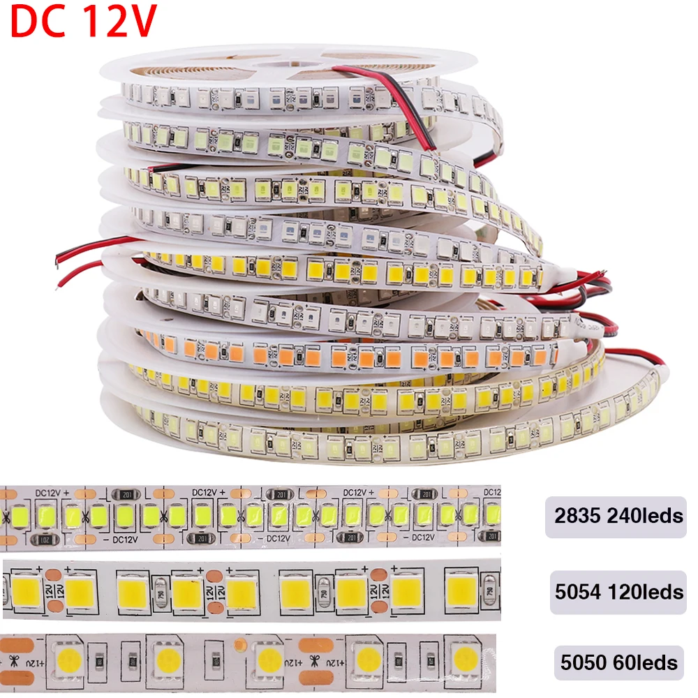 DC 12V RGB LED Strip 5050 60Leds/m Waterproof High Bright Flexible Tape 2835 5054 120/240Leds/m LED Light Lamp White/ Warm White 12v 24v cob led strip light waterproof ip68 5m 10m 15m 20m 0 5m 1m flexible led lamp 320led m high density bright liner lighting