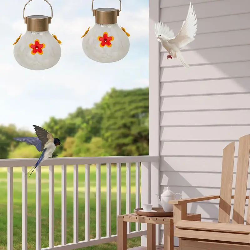 Glass Bird Feeders For Outside Hangable Solar Hummingbird Feeder Energy-Saving Feeding Supplies Colorful Garden Decor For Balcon