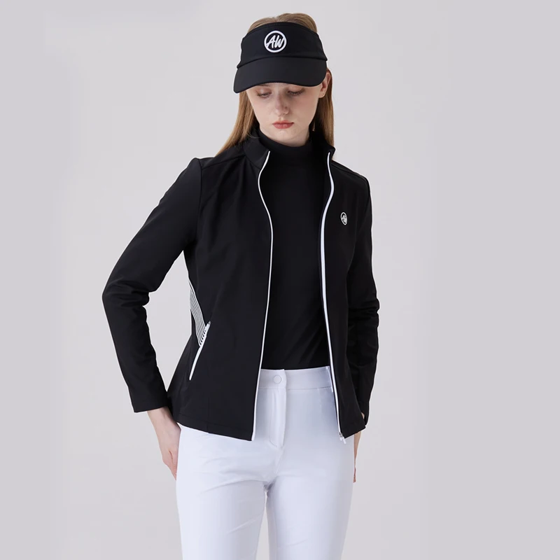 AW Autumn and Winter New Golf Jacket Outdoor Sports Stand Collar Slim-fit Leece Trench Coat Women Warm Long Sleeve Golf Apparel