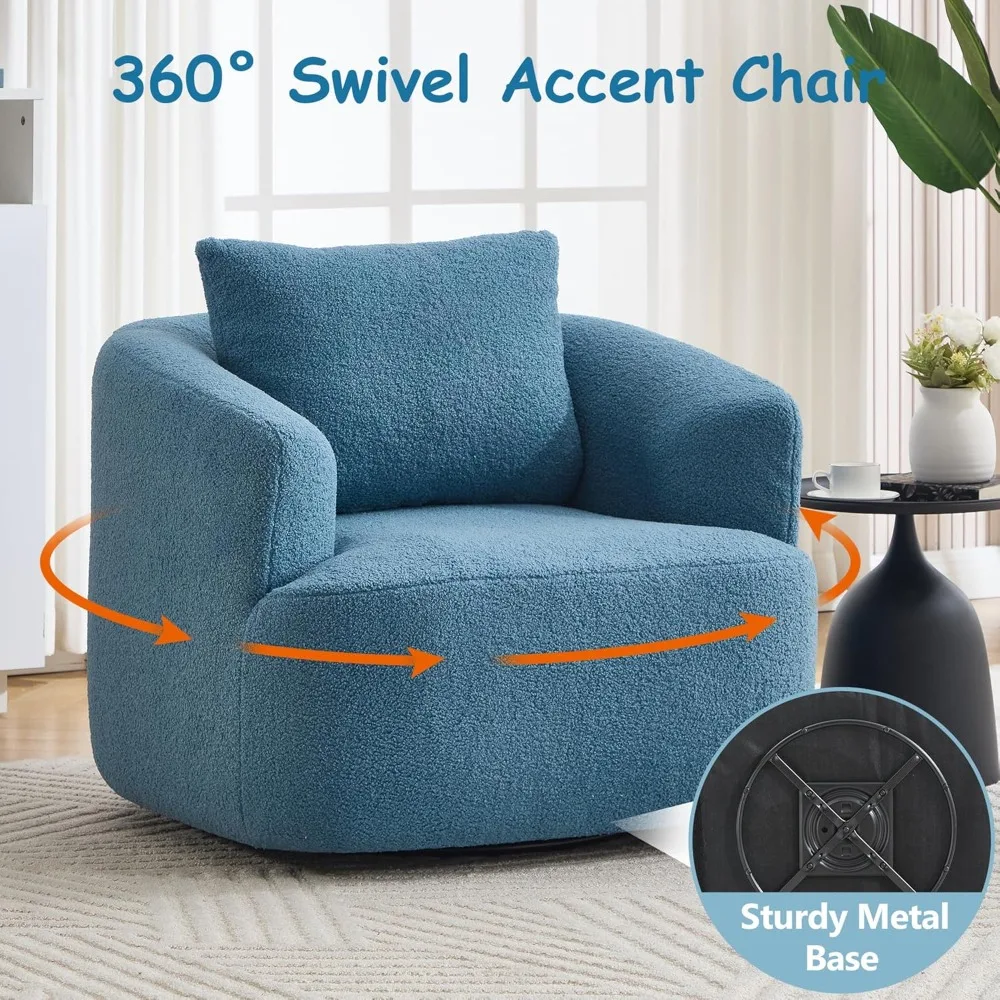 Velvet Swivel Accent Chair, 360° Rotating Barrel Armchair, Comfy Teddy Velvet for Living Room Bedroom Office