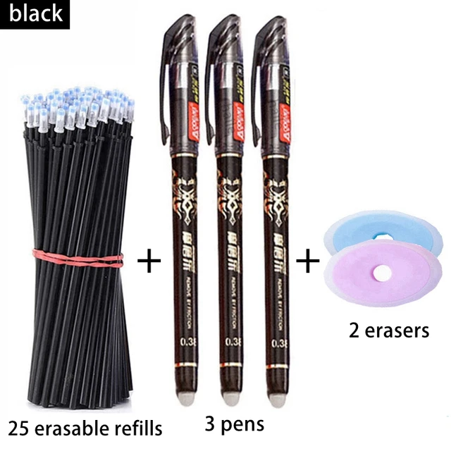 Haile 30 Pcs/set Cute Erasable Gel Pen Ballpoint Pens Rod 0.5mm Refills Blue/Black Ink Washable Handle School Writing Supplies black 30 Pcs set C