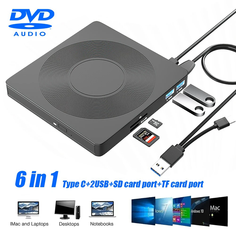 6in1SlimUSBExternalDVDRecorderPortableHighSpeedTransferDVD