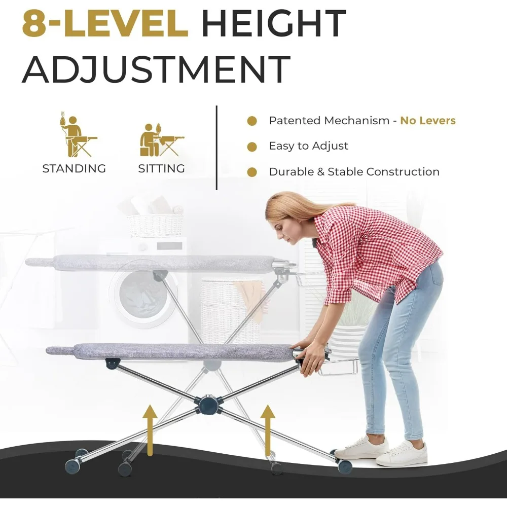 Full Size Torso-Shaped Ironing Board with 8-Level Height Adjustment, Rotatable and Detachable 360° Dual-Sided Ironing Surface