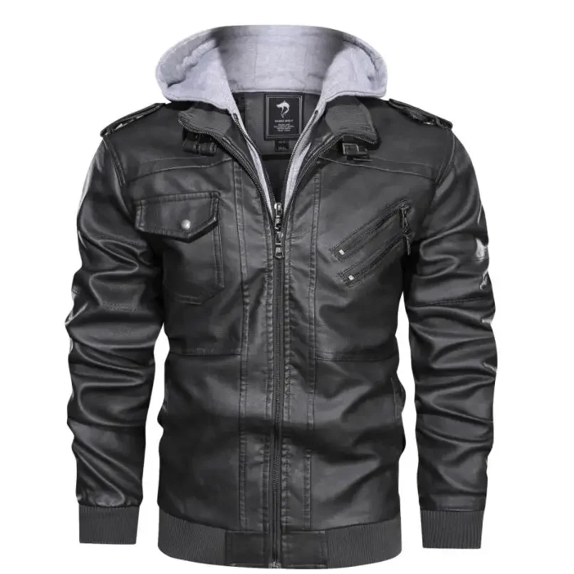 

New Men's Liner PU Leather Jackets Coats with Hood Autumn spring Casual Motorcycle Jacket For Men Windbreaker Biker Jackets 5XL