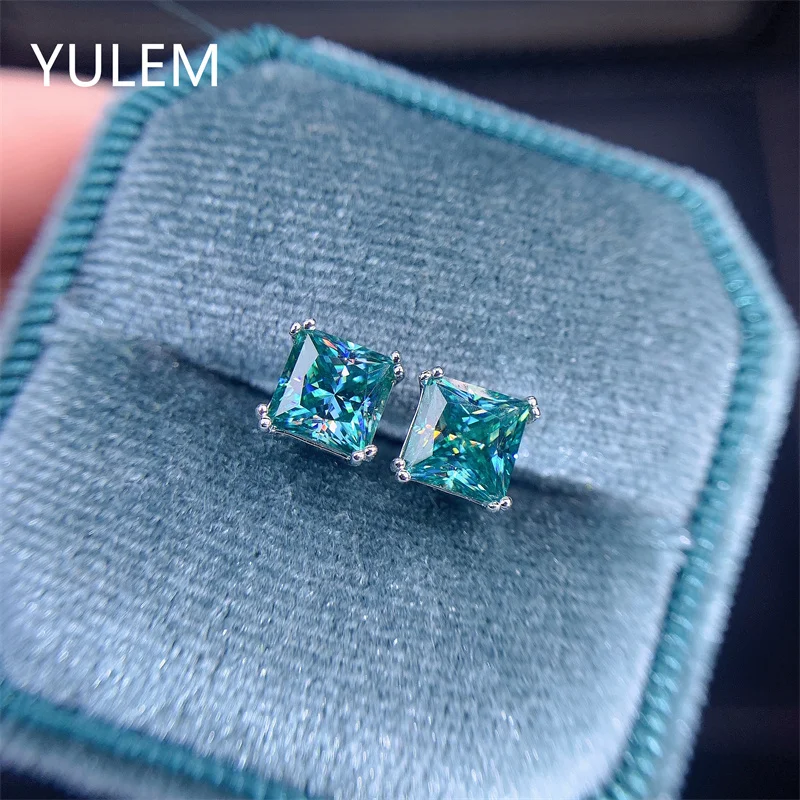 

Genuine Moissanite Earrings D Color Brilliant Princess Cut Stud Earring for Women Anniversary Wedding Gift
