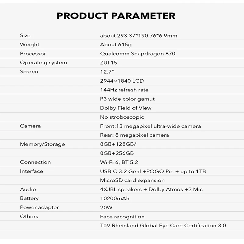 Original Lenovo Xiaoxin Pad Pro 12.7 2023 Pad Snapdragon 870 128GB 256GB Tablet Android 13 Tablets 144Hz 10200mAh Battery 6
