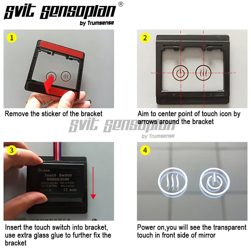 Trumsense-LED Espelho Touch Sensor Switch Control, Defogger