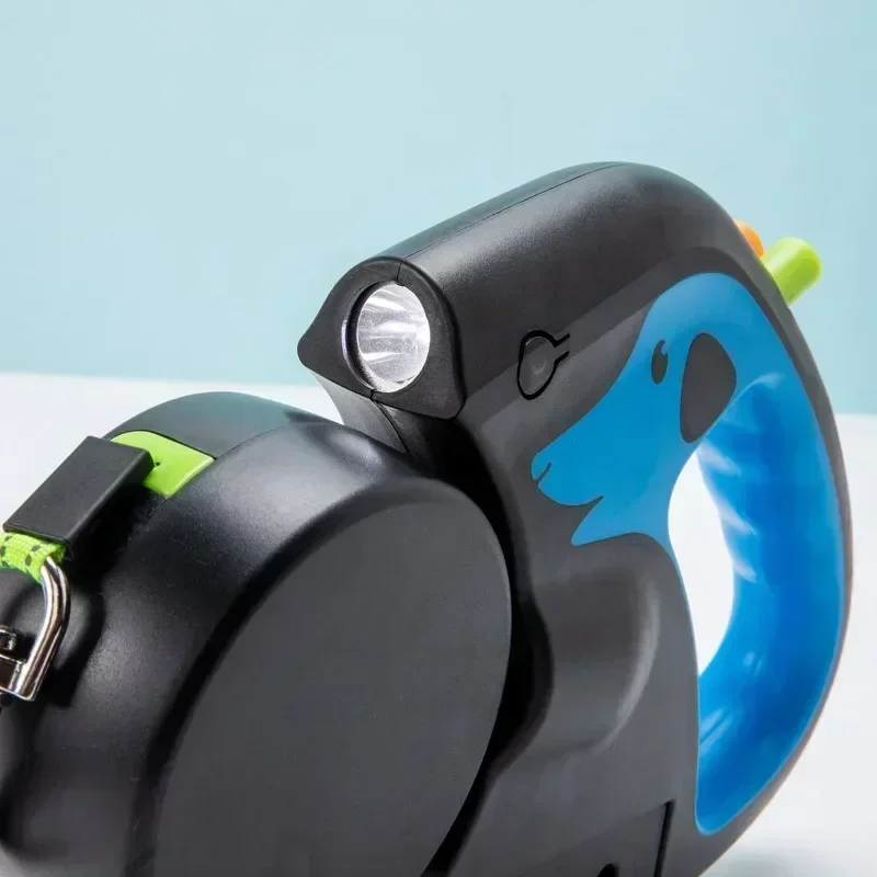 Correa giratoria retráctil para mascotas de 3m para 2 perros, correas multifuncionales de doble cuerda con linterna y caja de bolsa para caca - Image 4