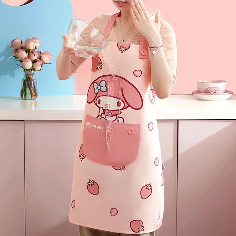 

Sanrio Kawaii Hello Kitty Apron Cinnamoroll My Melody Anime Cartoon Cute Household New Waterproof Oil Proof Floral Cooking Apron