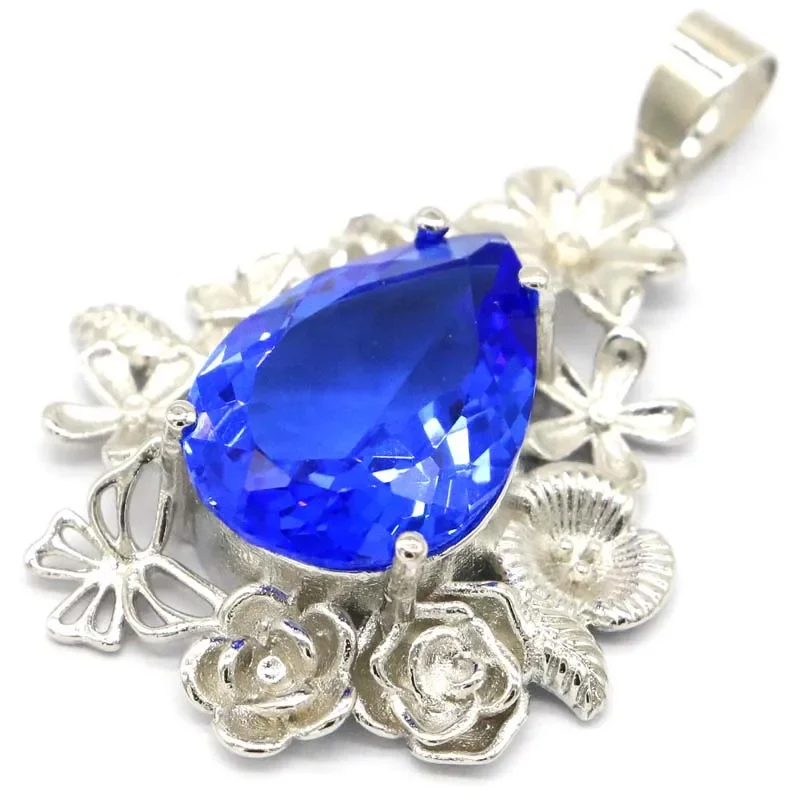 11g Real Customized 925 Solid Sterling Silver  PENDANT Unique London Blue Topaz Violet Tanzanite Blood Ruby Tourmaline Peridot L