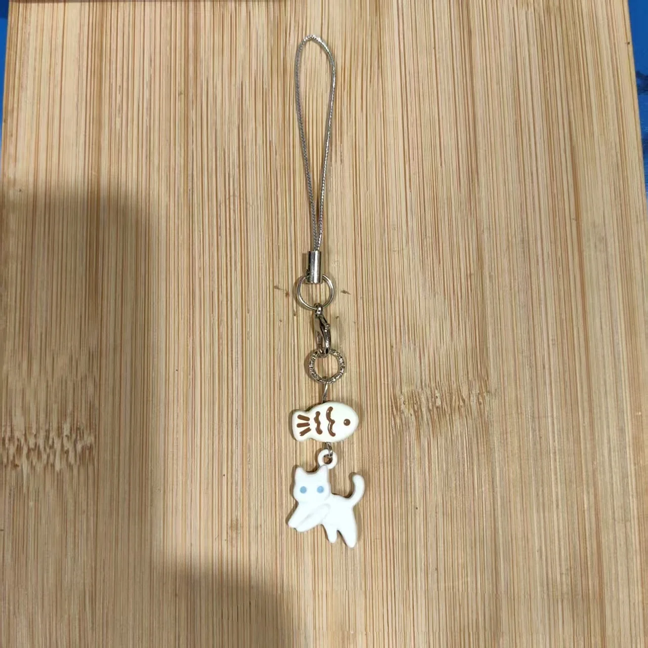 Adorable Black & White Cat and Fish Phone Charm & Keychain Pendant Set