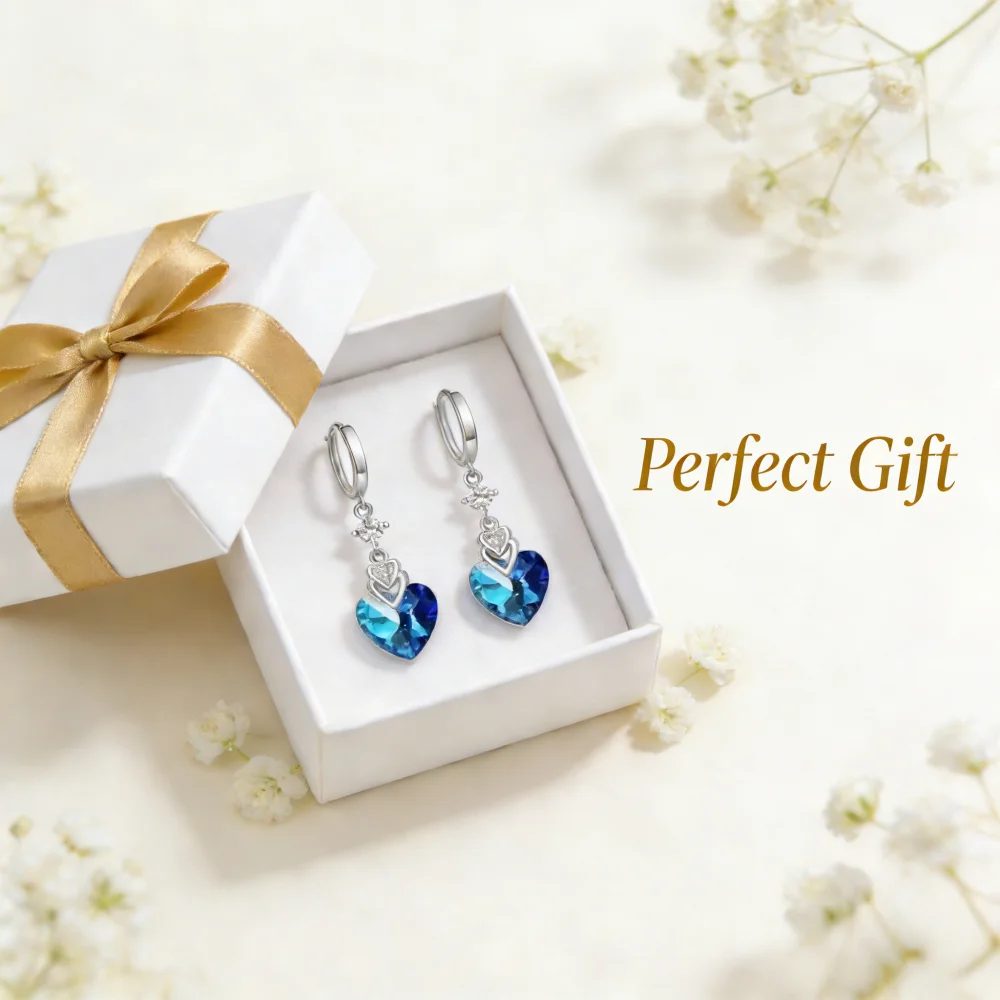 Pendientes de plata de ley 925, elegantes pendientes de cristal azul en forma de corazón, joyería sencilla a la moda para mujer, regalo de joyería para fiesta de cumpleaños