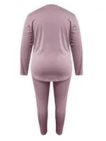 4xl 5xl lw נשים סתיו & חורף בתוספת גודל טוויסט מזדמנים חזית רגילה להתאים צוואר עגול מתאים רגיל צוואר עגול שרוול ארוך אור סגול שני מכנסיים 5