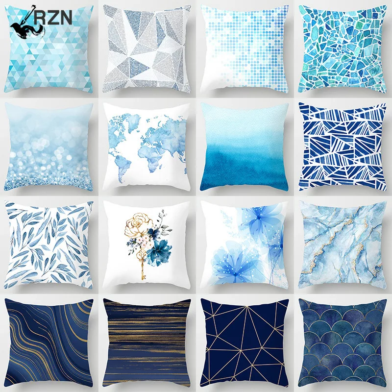 

45*45cm Blue Geometric Marble Pillow Case Cushion Cover Home Supplies Decorative Throw Pillows Covers Pillowslip Pillow Case