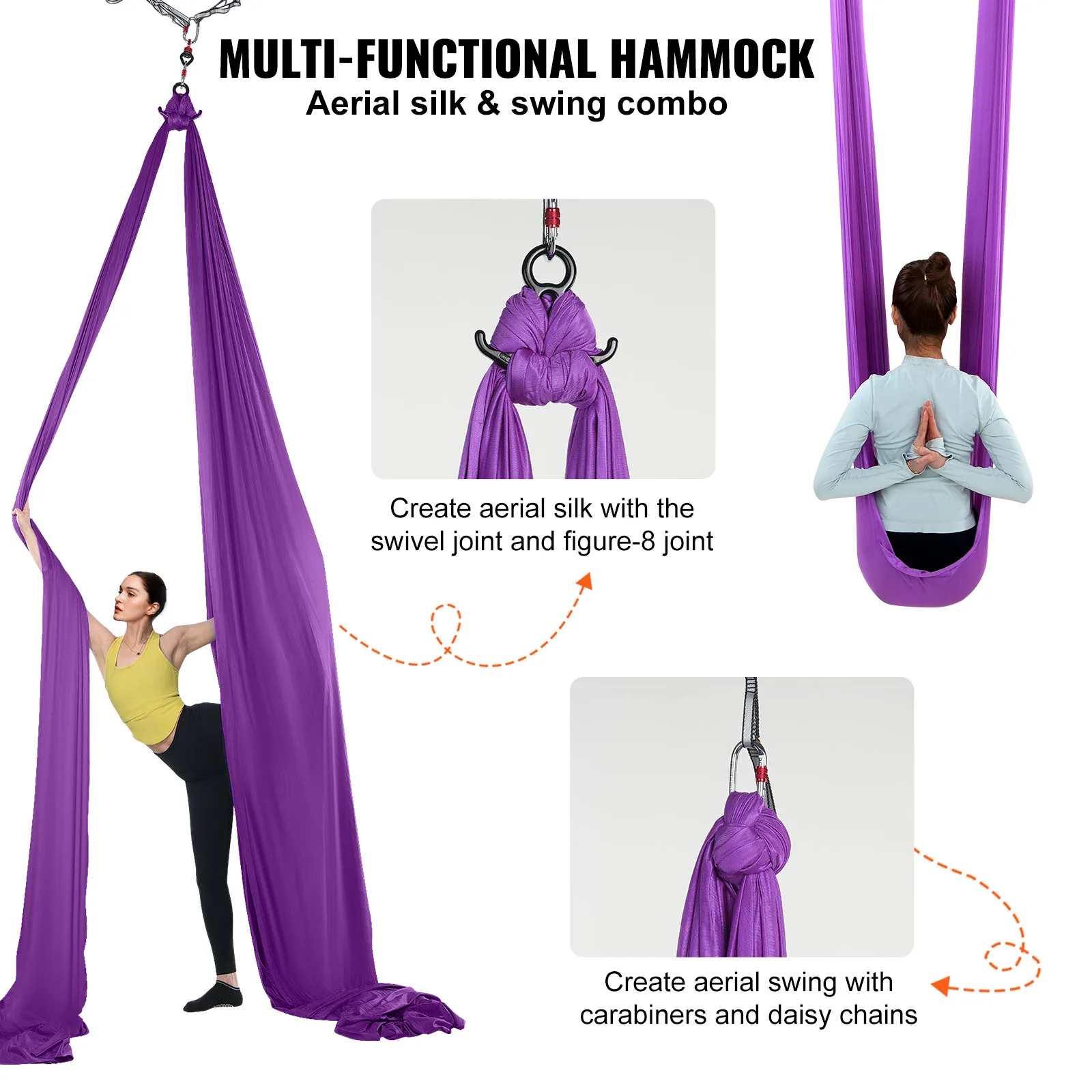 VEVOR 8.7/11 Yards Aerial Yoga Hammock & Swing Yoga Starter Kit Aerial Silk Fabric Yoga Strap Accessory for All Levels Fitness 5