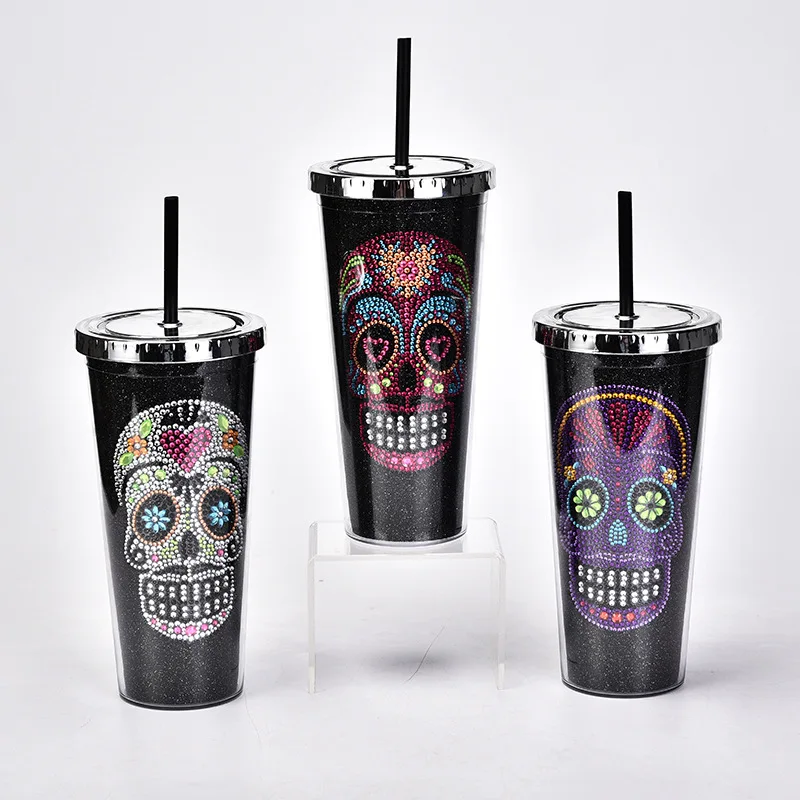 700ml Double Wall Mugs AS Plastic Coffee Mug with Lid and Straw Milk Cups  Skull Water Bottle Halloween Large Capacity Drink Cup - AliExpress