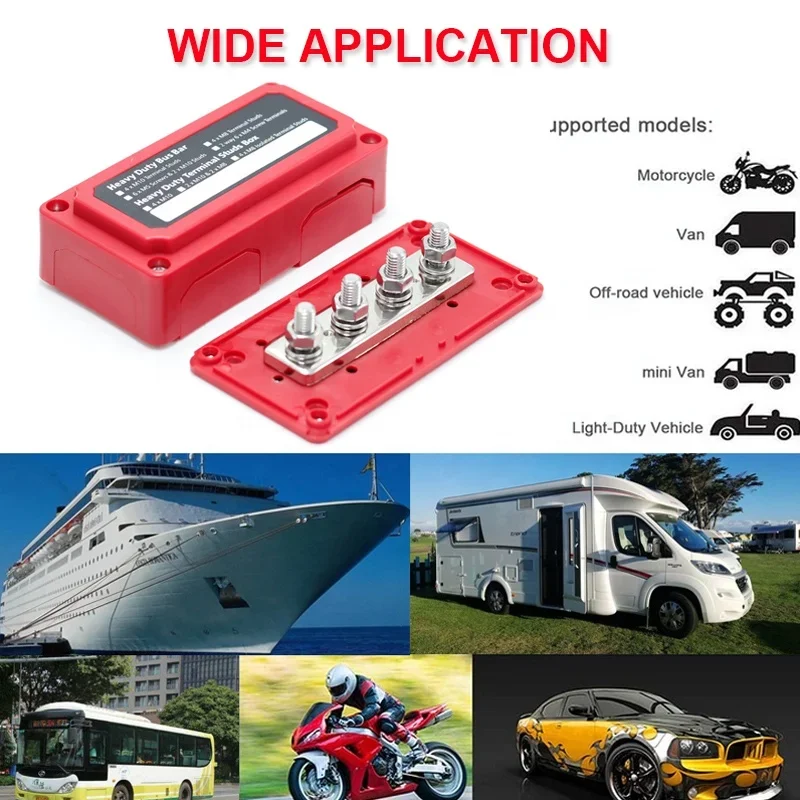 2 Stuks Stroomverdeling Blok DC 48V 250A 4 Terminal Busbar met Messing Bord voor Auto, Voertuig, Boot