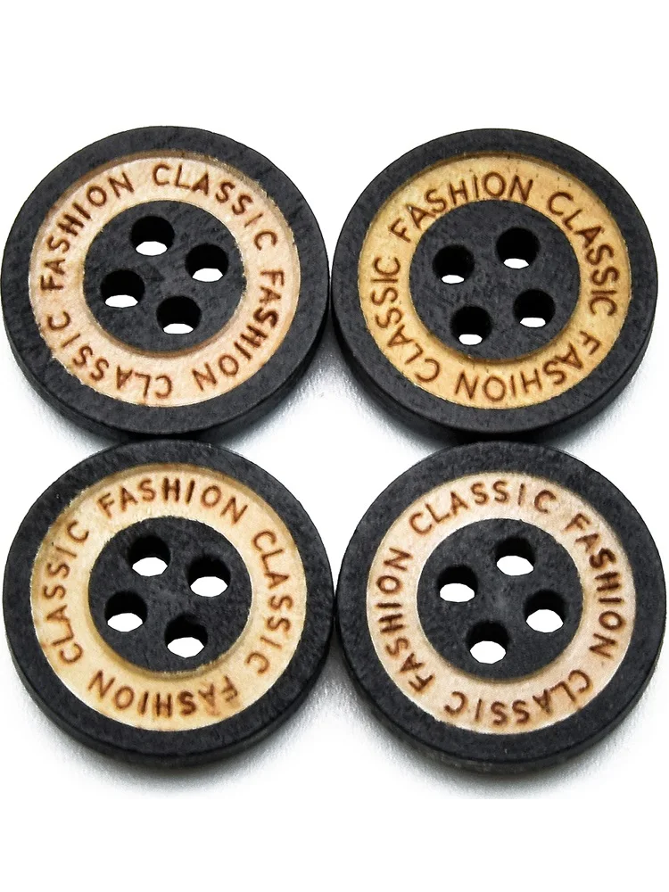 Black Laser Engraved Round Wooden Buttons for Sewing and Crafts, 4 Holes, 15mm, 30-Pack or 60-Pack