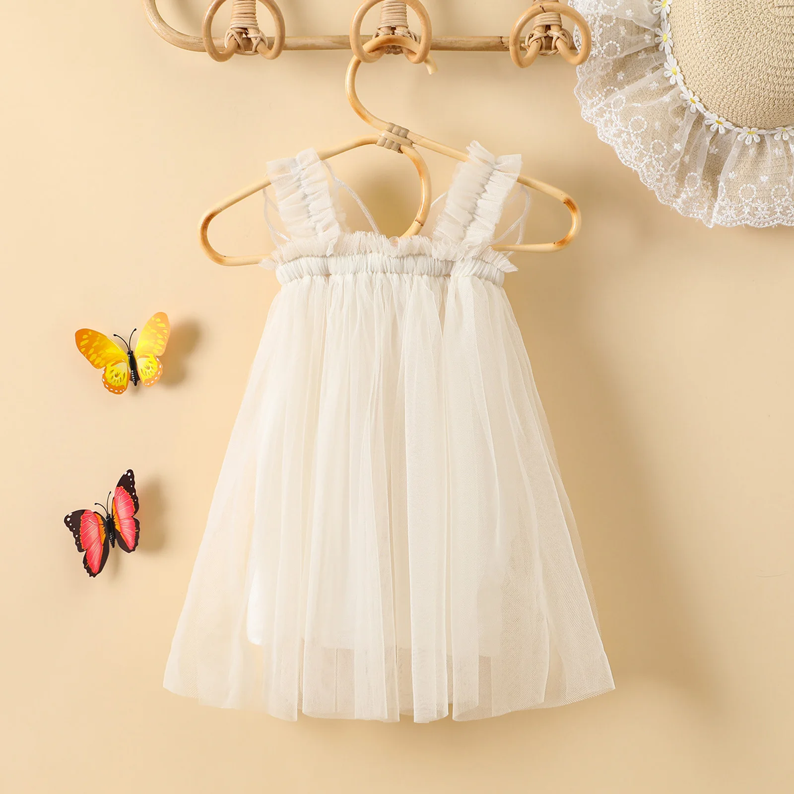 Dress Kids Girls Summer Princess Sleeveless Mesh Decoration Suspender Casual girls dress princess costume kids clothes