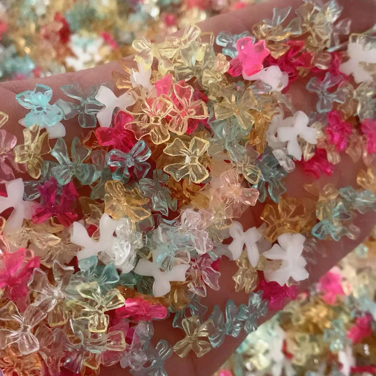 50g/봉투 3D 믹스 오로라 레진 보우/플라워 네일 참 장식 화려한 나비/리본 네일아트 라인스톤 DIY 매니큐어 액세서리