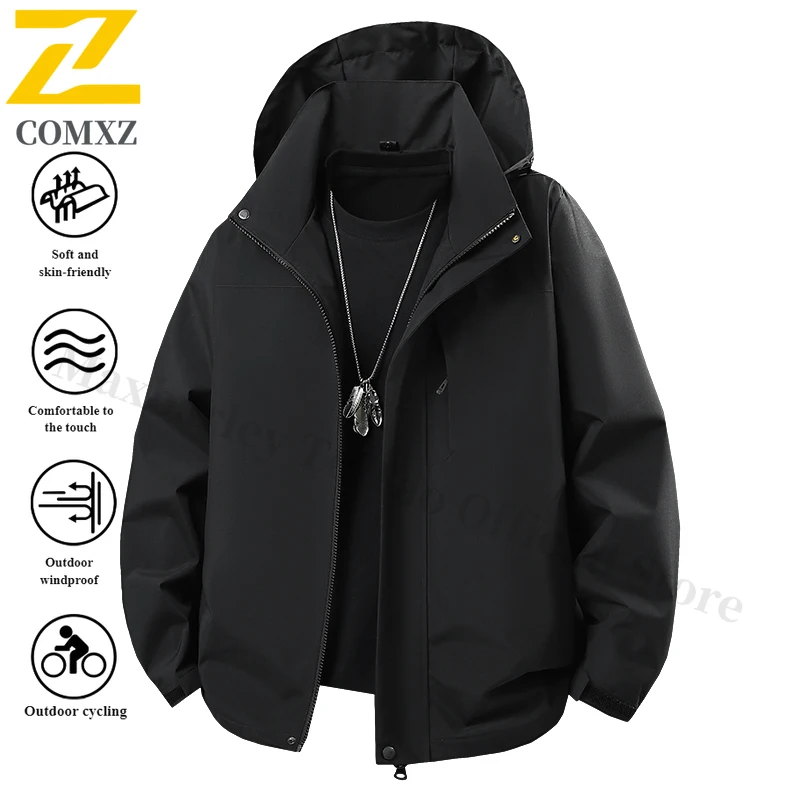 EiAO Windbreaker Couple's Solid Color Spring Waterproof Breathable Dual-Zip Outdoor Jacket for Hiking Camping Fishing Minimalist