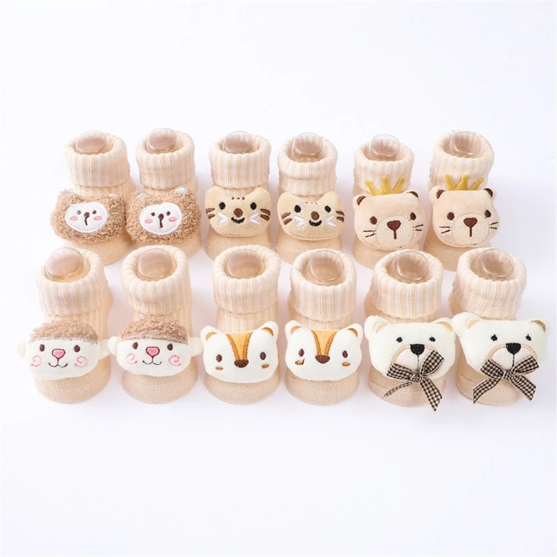3Pair Boy Girl Learning to Walk Socks Cartoon Dolls Knitted Shoes Floor Footwear