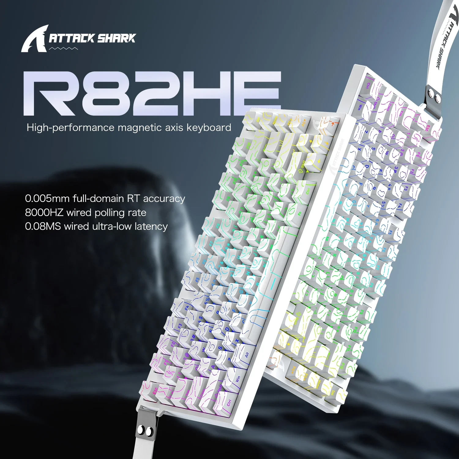 어택 샤크 R82 HE 유선 75% 마그네틱 키보드 RGB 8000Hz 빠른 트리거 0.005mm 액추에이션 게이밍 키보드