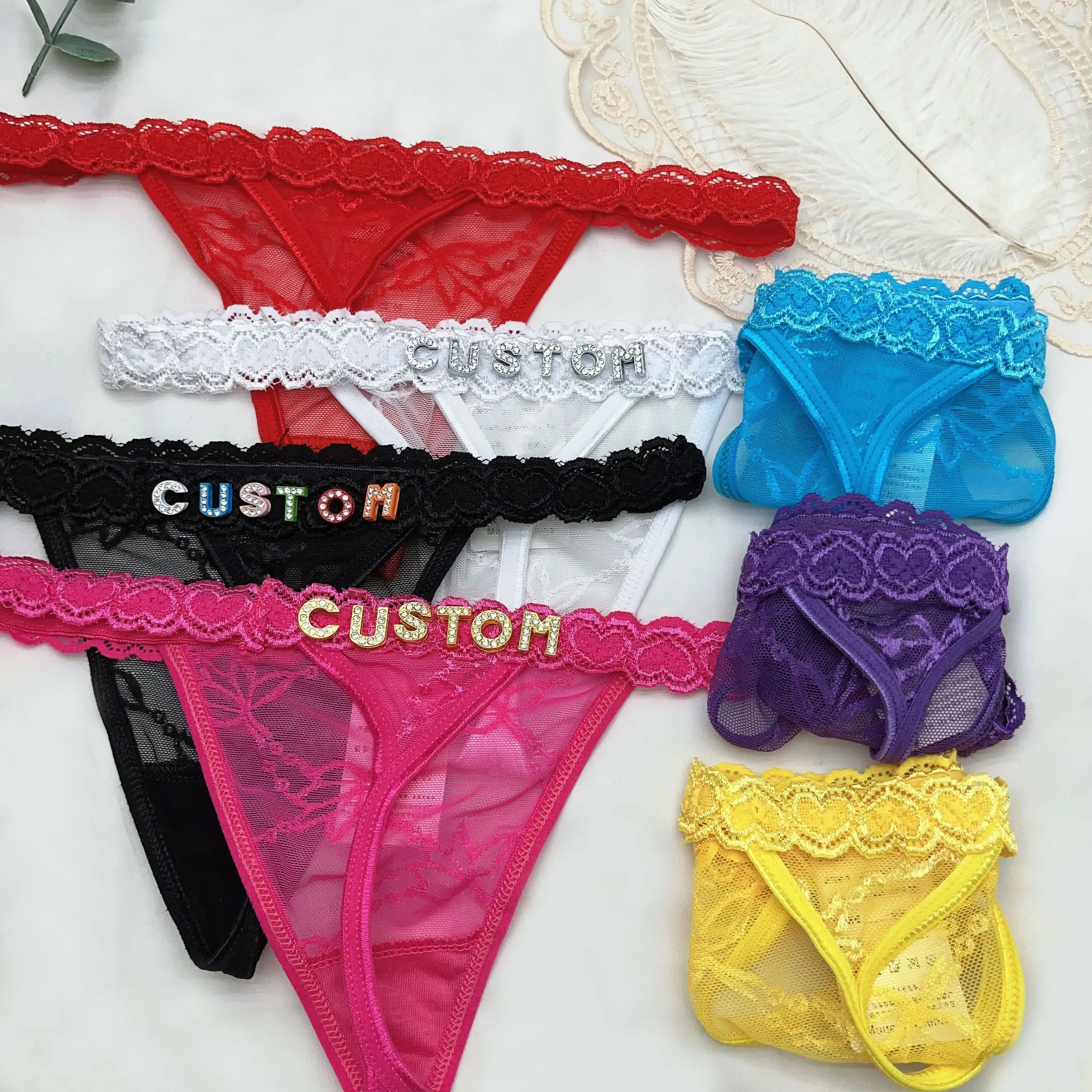 Custom Panties With Name For Women Customize Thong Crystal Letters Sexy Fashion Lace Underwear Waist Chain Jewelry Birthday Gift solid color maternity panties summer cotton breathable seamless mid low waist briefs for pregnant women pregnancy underwear