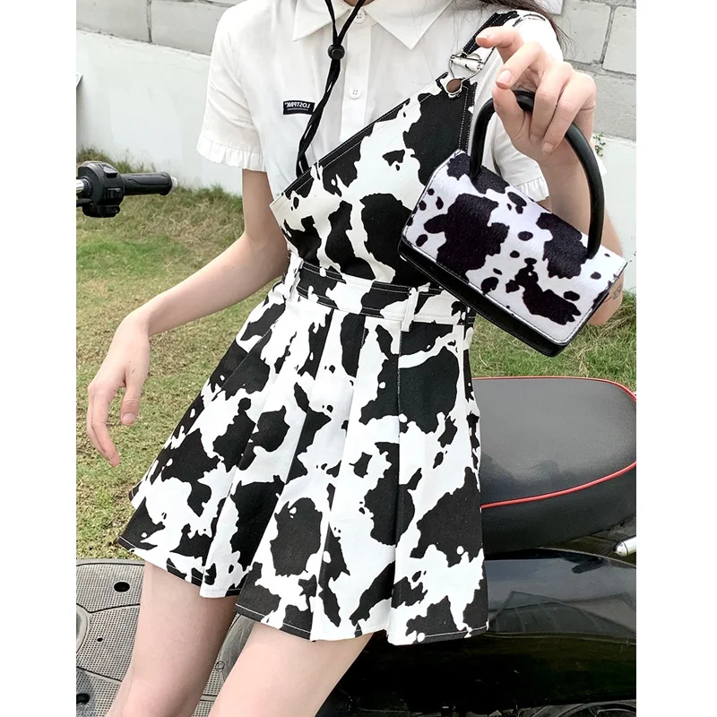 

Female Korean Version of The Lazy Style Tie Dye Pleated Skirt Detachable Cow Skirt Casual All-match Strap Skirt Irregular Dress