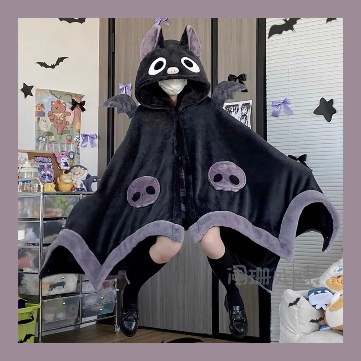 

Cute Bat Cosplay Anime Blanket Wearable Cloak Robe Cape Hooded Blanket Shawl Sofa Blanket for Friends Gift