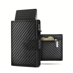 Sleek RFID - Protected Pop - Up Wallet with Coin Compartment (Carbon fiber Black)