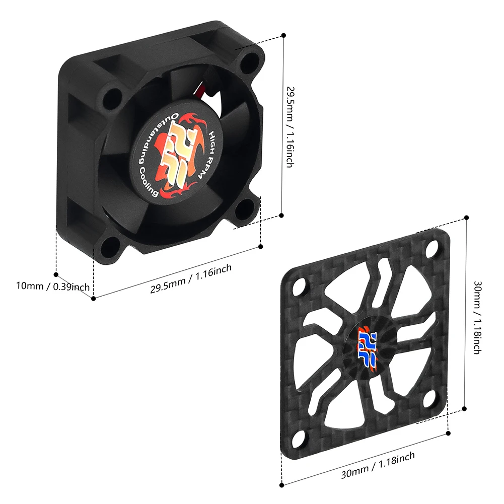 30mm Brushless Motor Cooling Fan with Carbon Fiber Cover RC Car ESC Cooling Fan for 540/550/F540/3650/3660 Motor 1/8 1/10 Cars