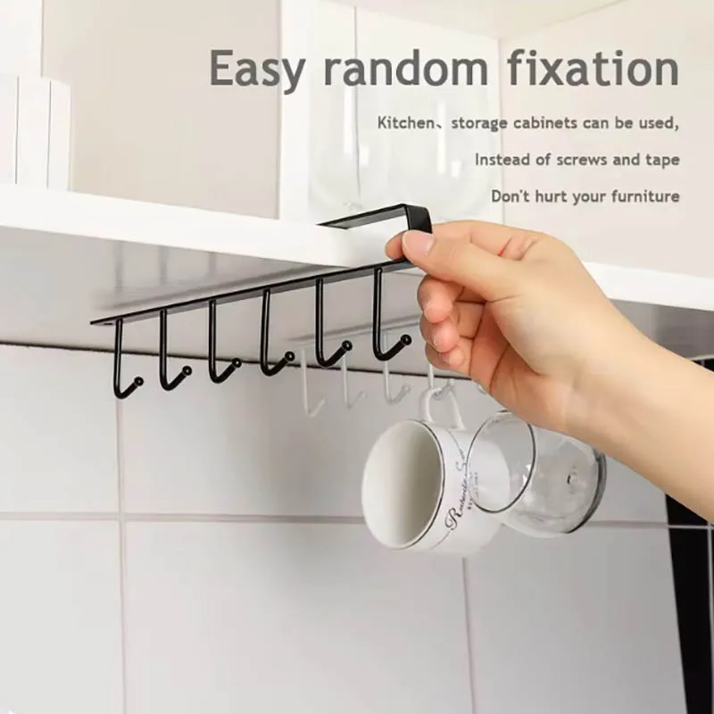6 Hook Coffee Cup Mug Holder Black White Hooks Shelf Multifunction Kitchen Cabinet Sundries Organizer Storage Hanger kitchen organizer kitchen organizer rack wall mounted hook rack